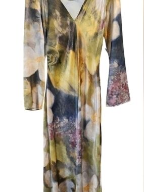 Zara V-Neck Long Sleeve Floral Maxi Dress - Yellow Multi